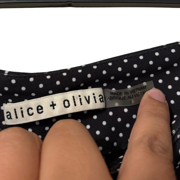 Alice + Olivia Black High Rise Wide Leg Dylan Polka Dot Pants Size 6 - Picture 5 of 8